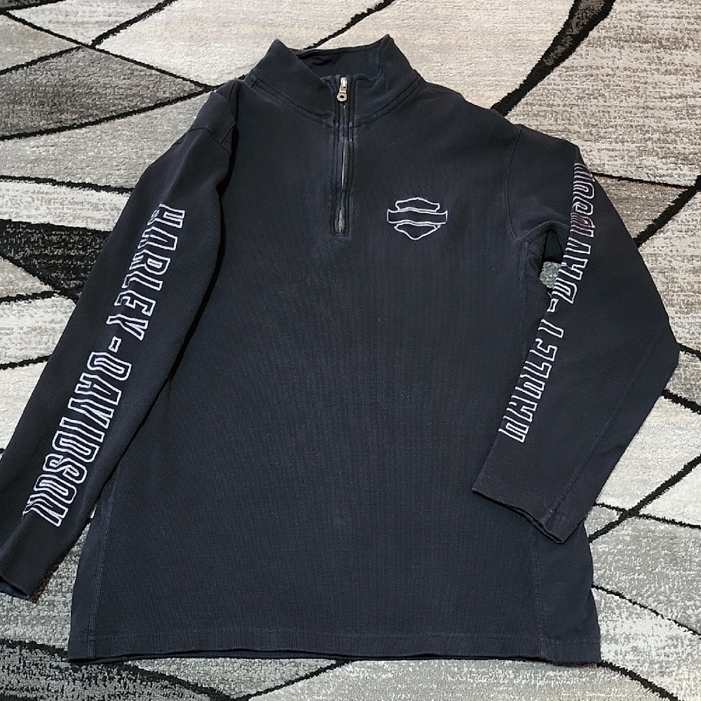 HARLEY DAVIDSON 2007 EMBROIDERED BLACK THERMAL 1/4 ZIP MOCK-NECK SHIRT